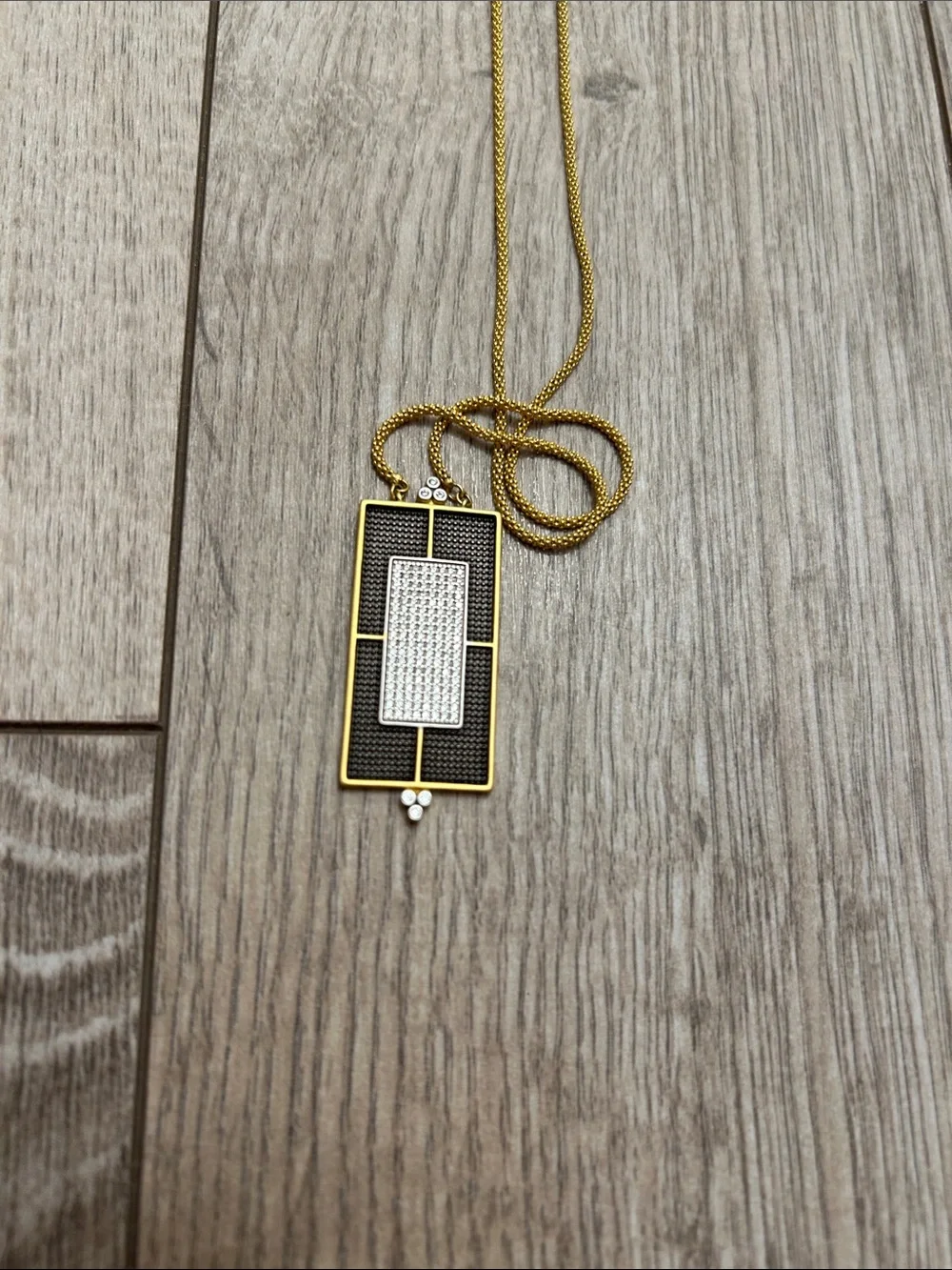 Freida Rothman Gold Rectangular Pave Pendant Necklace Black Silver Sparkle 925